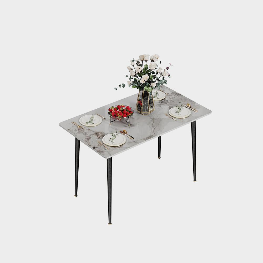 میز ناهار خوری آشپزخانه مستطیلی رویه میز سنگ مرمر سنگی مدرن متخلخل با پایه های فلزی مخروطی تصویر 2